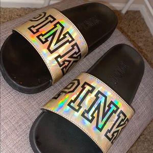 PINK slides holographic gold 💛